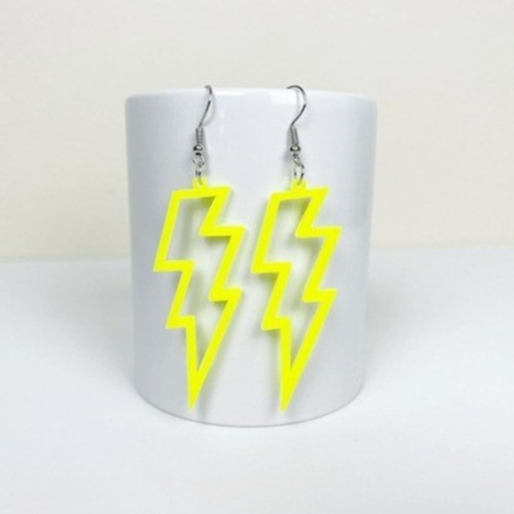 Neon Yellow Acrylic Tampa Bay Lightning Bolt Hockey Dangle Earrings